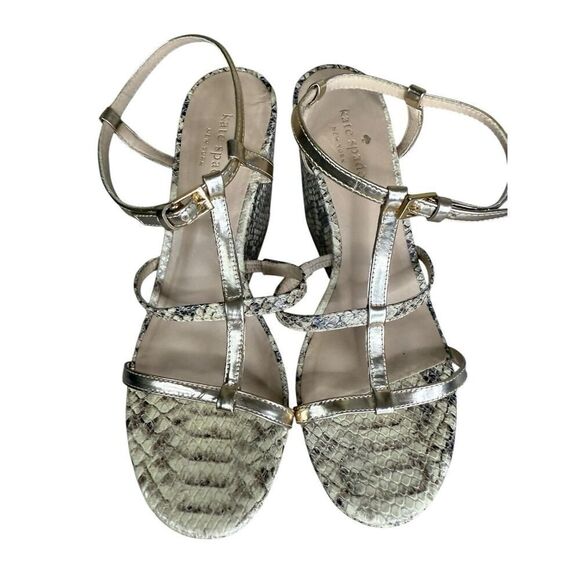 Kate Spade Venezia Snake Print Platform Sandals 7.5M Metallic Leather Italy - Picture 5 of 11